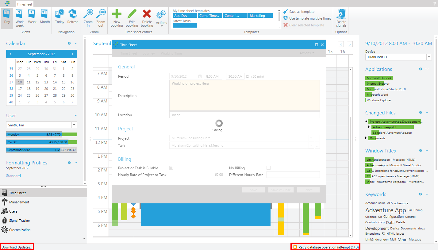 Timeout while saving time sheet entry